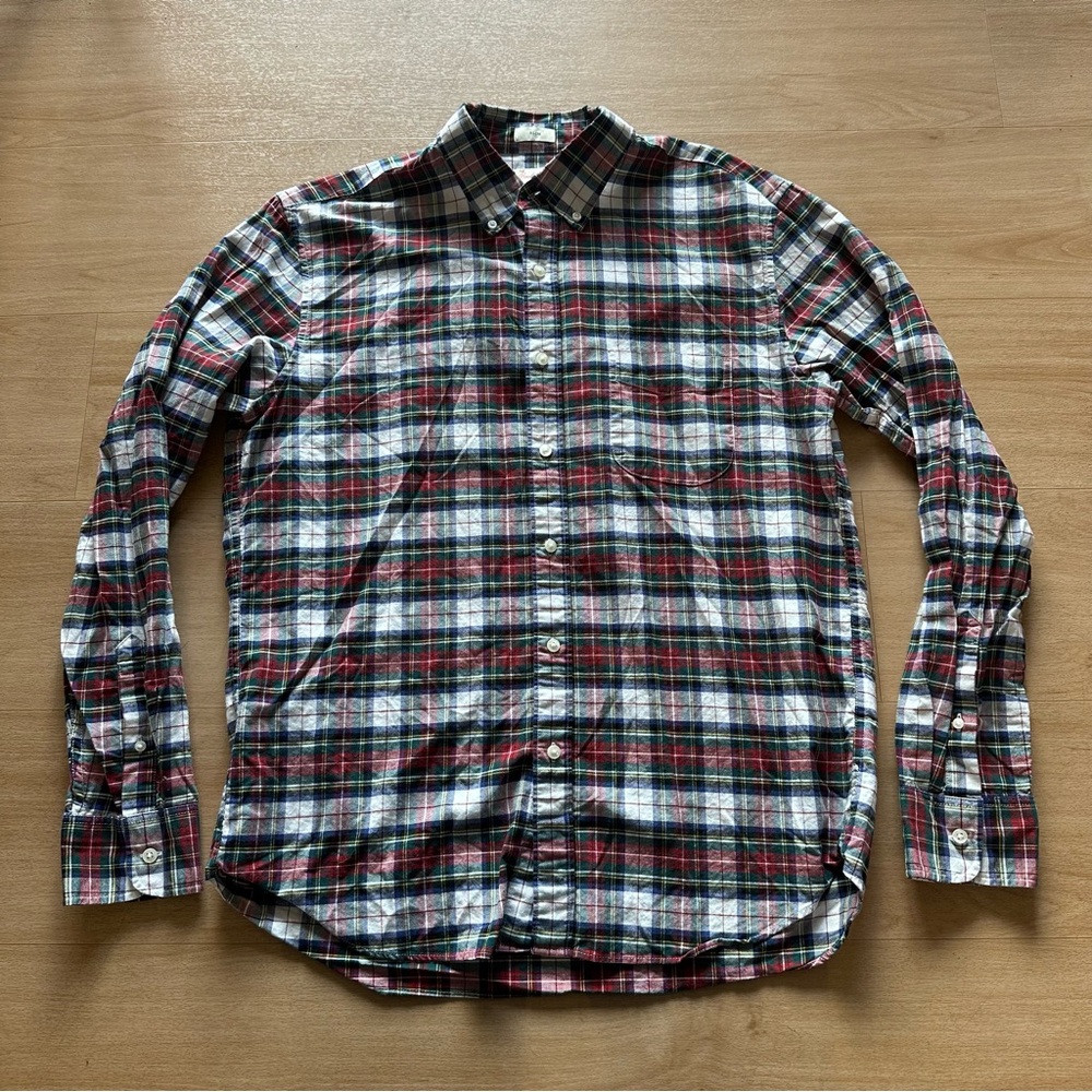 J. Crew 100% Organic Cotton “Broken In Oxford” Slim Plaid Flannel Button Down